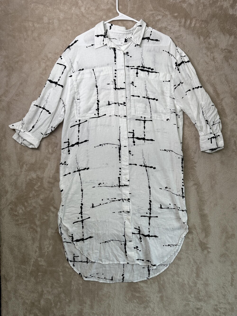 Westbound Dress Womens Medium White Black Linen Blend Shirt Tunic Hi Low